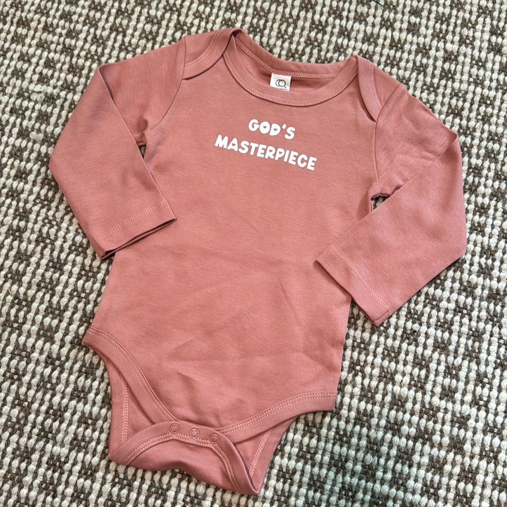 Colored organics custom gods masterpiece onesie